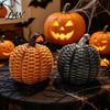 Halloween Pumpkin Decor Faux Rattan Resin Figurine, Vintage Distressed Orange Black Farmhouse Tabletop Fall Seasonal Window Decor, Indoor Harvest