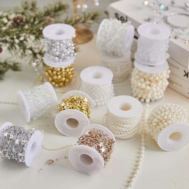 Christmas Decoration Fishing Line Artificial Pearls Beads Chain Garland Wedding Party Decoration DIY Christmas Tree Decoration