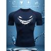Mens Navy Blue Compression Short Sleeve T-Shirt White Dripping Evil Smile Graphic Quick Dry Breathable High Elasticity Gym And MMA Athletic Top