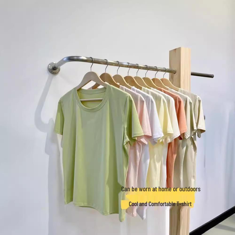 Women's 5A Antibacterial Solid Color Round Neck Short Sleeve T-Shirt for Spring/Summer