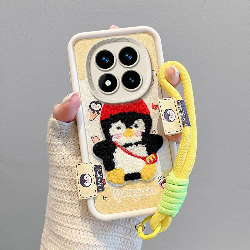 KEYSION Cartoon Cute Plush Embroidery Case for Redmi Note 14 Pro 5G 14 Pro+ with Lanyard Shockproof Phone Cover for Xiaomi POCO X7