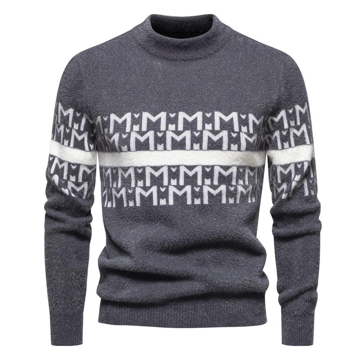 

Hot Selling Explosive Autumn and Winter New Casual Jacquard Crew Neck Sweater Bottom Knitted Knitwear M сірий колір