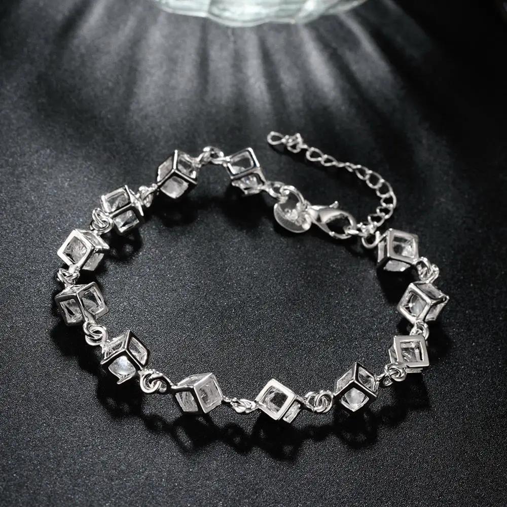 925er Sterlingsilber Funkelndes Kristallgitter-Kettenarmband für Damen Beliebtes Feines Luxusschmuckstück Hochzeitsfeier Feiertagsgeschenk