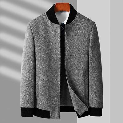 Autumn and Winter Men's Woolen Jacket Business Casual Cotton Thickened Stand-up Collar Zipper Woolen Jacket Men's Jacket