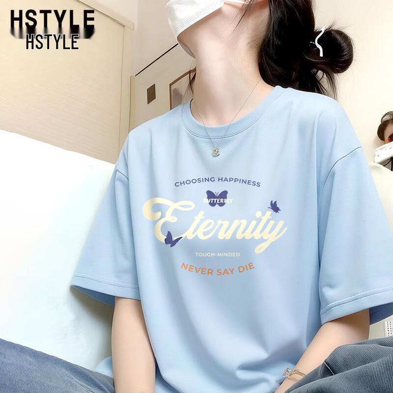 Women s Butterfly Letter Print Pure Cotton T-Shirt L