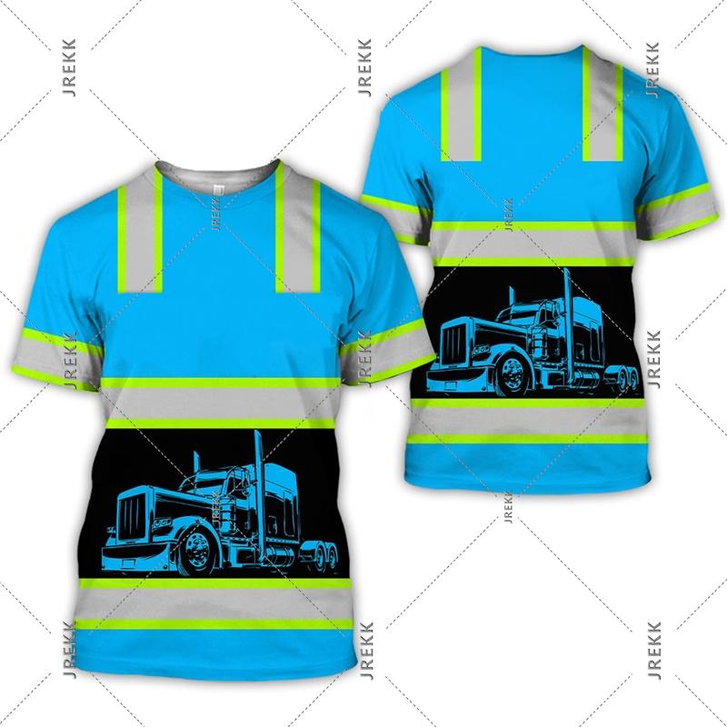 3D Print Funny Truck Driver Uniform T-shirt For Men O Neck Short Sleeve T Shirts Workwear Casual Personality Fake Stripe Tee Top