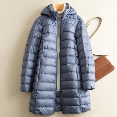 Autumn and Winter New Removable Hat Light Thin Down Jacket Women's Medium and Long Slim Large Size Jacket Tide