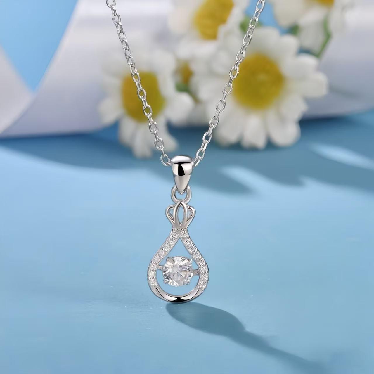 Elegant Crown Water Drop Necklace: S925 Sterling Silver Heartbeat Zircon Pendant for Women S925 Silver