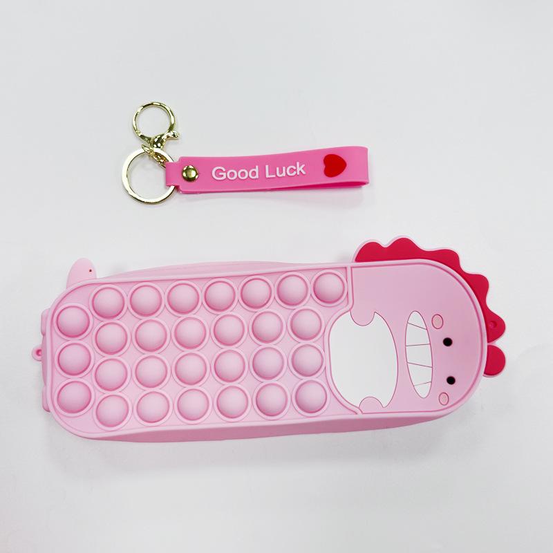 Cartoon Pop It Silicone Pencil Case, Stress Relief Student Stationery Bag