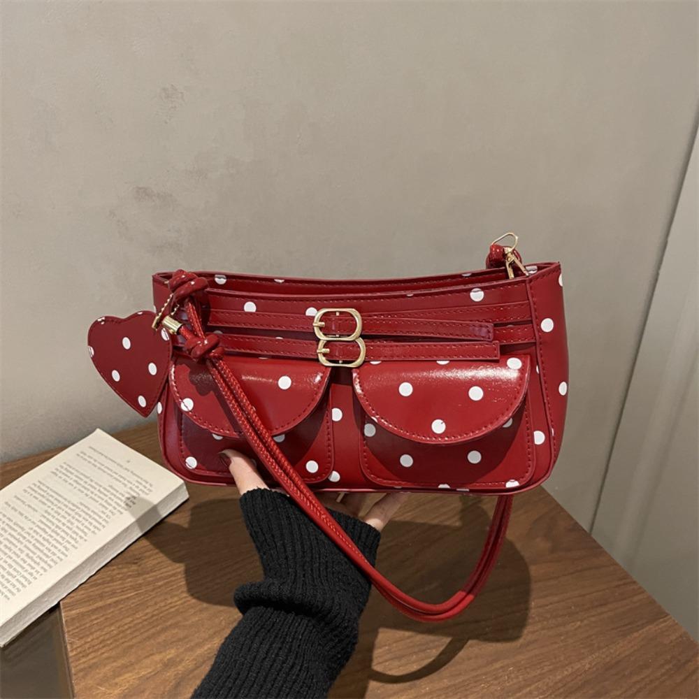 New Large Capacity Polka Dot Handbag Metal Buckle Leather Shoulder Bag Underarm Bags