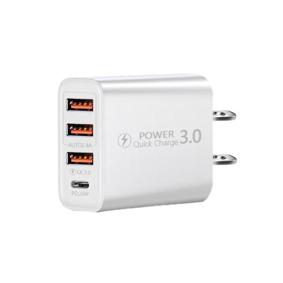 

USB-зарядний пристрій Кілька портів Стабільний вихід США Plug Високоефективна швидка зарядка PD20W 3USB і зарядна головка Type-C Аксесуари для мобільних телефонів US Plug білий
