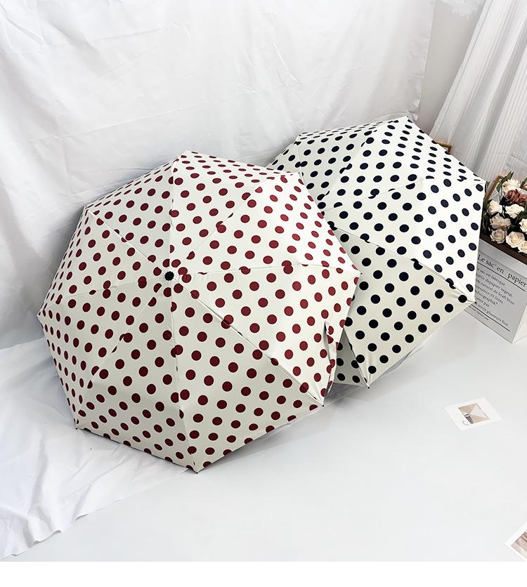 Retro Polka Dot Dual-Use Folding Umbrella: Windproof, Sturdy, Automatic Sunshade for Women