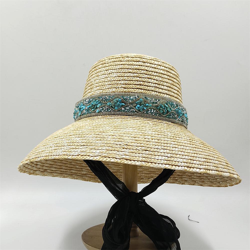 French Hepburn Style Straw Hat for Men and Women Hand-woven Natural Wheat-colored Ribbon Decorated Sun Hat Beach Wedding Hat