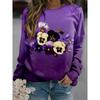 Women's purple flower pattern printed casual long sleeved round neck pullover