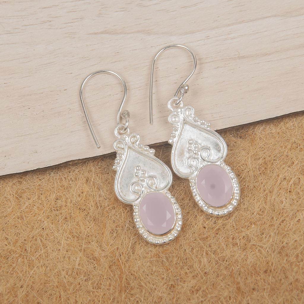 Rose Chalcedony Gemstone Jewelry, 925 Sterling Silver Earring Jewelry, Handmade Gorgeous Earrings Gift For Women