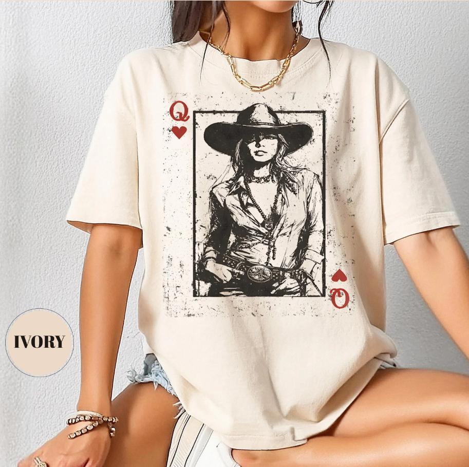 

Plus Size Womens Cowgirl Queen Print TShirt Pure Cotton Breathable Stylish Versatile Street Style Streetwear Oversized XL