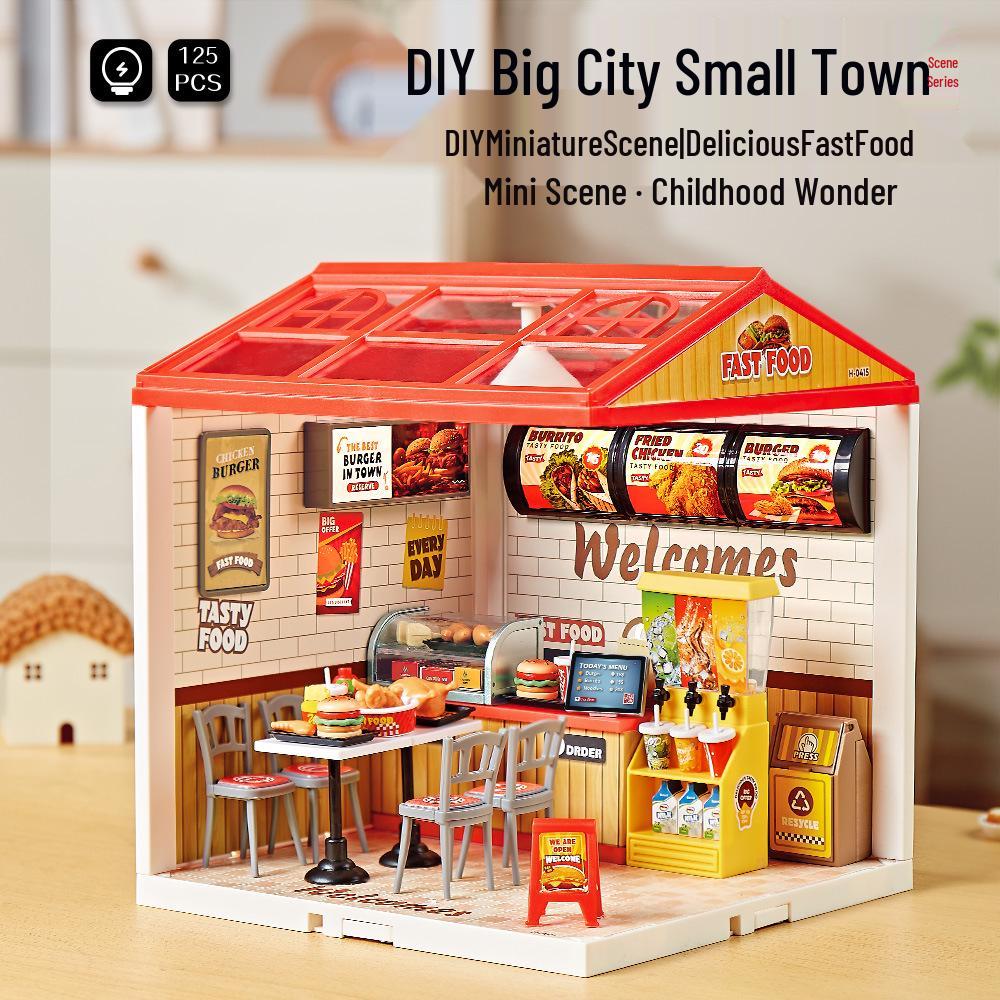 Children's DIY Dollhouse Model with Lights - Big City & Small Town 3D Building Puzzle Educational Toy Gift