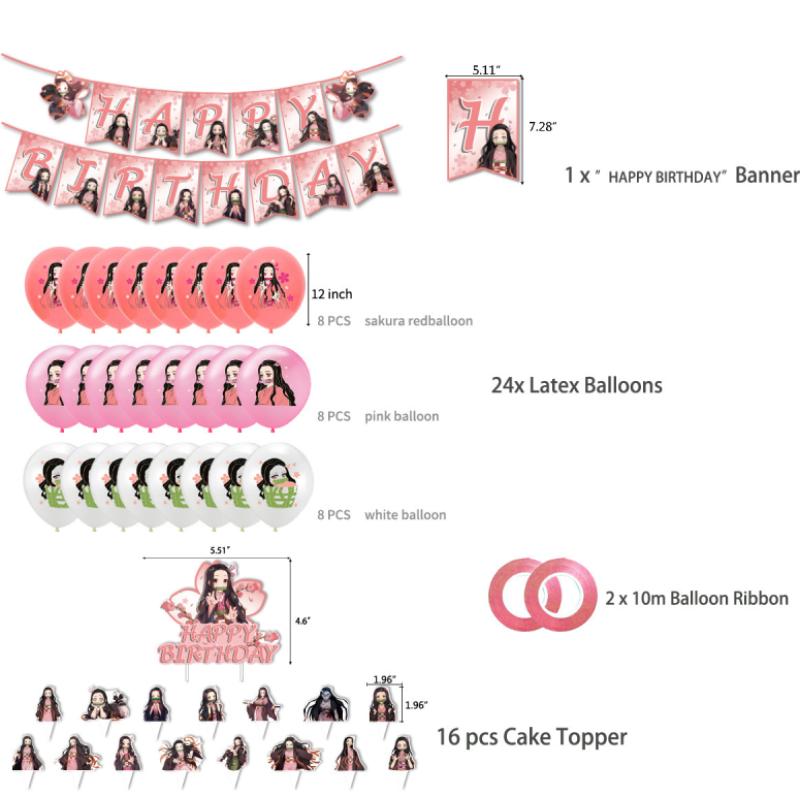 Slayer Kamado Demon Nezuko Birthday Party Decoration Balloons Banner Cake Topper