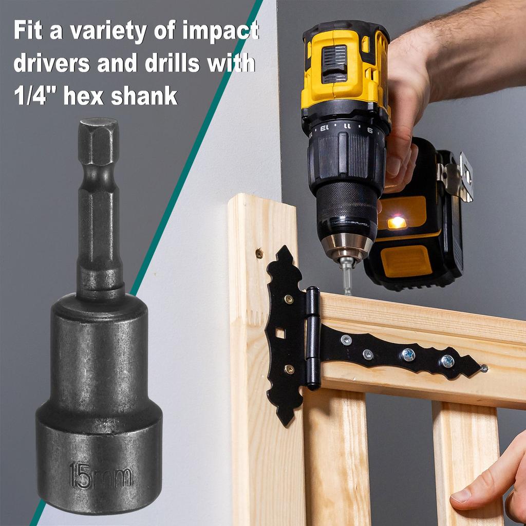 2pcs 1/4 Hex Shank 15-19mm Magnetic Hex Socket CR-V Steel Quick-Release Impact Driver Socket Wrench for Impact Drill Power Nut