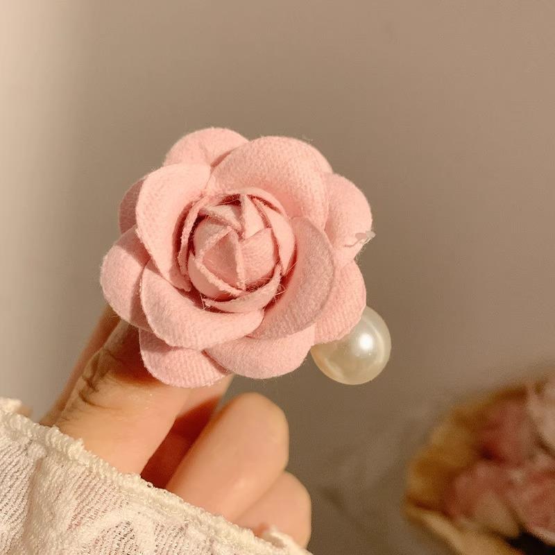 Rosa Perlen Bergkamelie Haarspange Weibliche Fee Entenbett Kopfschmuck Seitenblumen-Haarteil Sommer Meeresufer