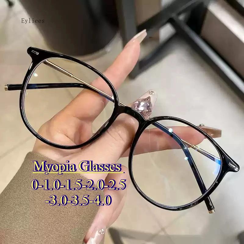Ochelari pentru miopie, cu finisare la modă, pentru femei, cu cadru rotund, cu blocare a luminii albastre, ochelari pentru bărbați, unisex, retro, ochelari cu dioptrie minus