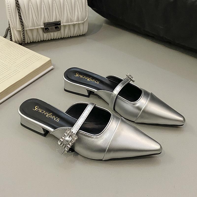 

Весна 2025 года, новые толстые каблуки, туфли-мешки, верхняя одежда, женские туфли, одна педаль, остроносые туфли Мэри Джейн, серебристые туфли 40 серебряный