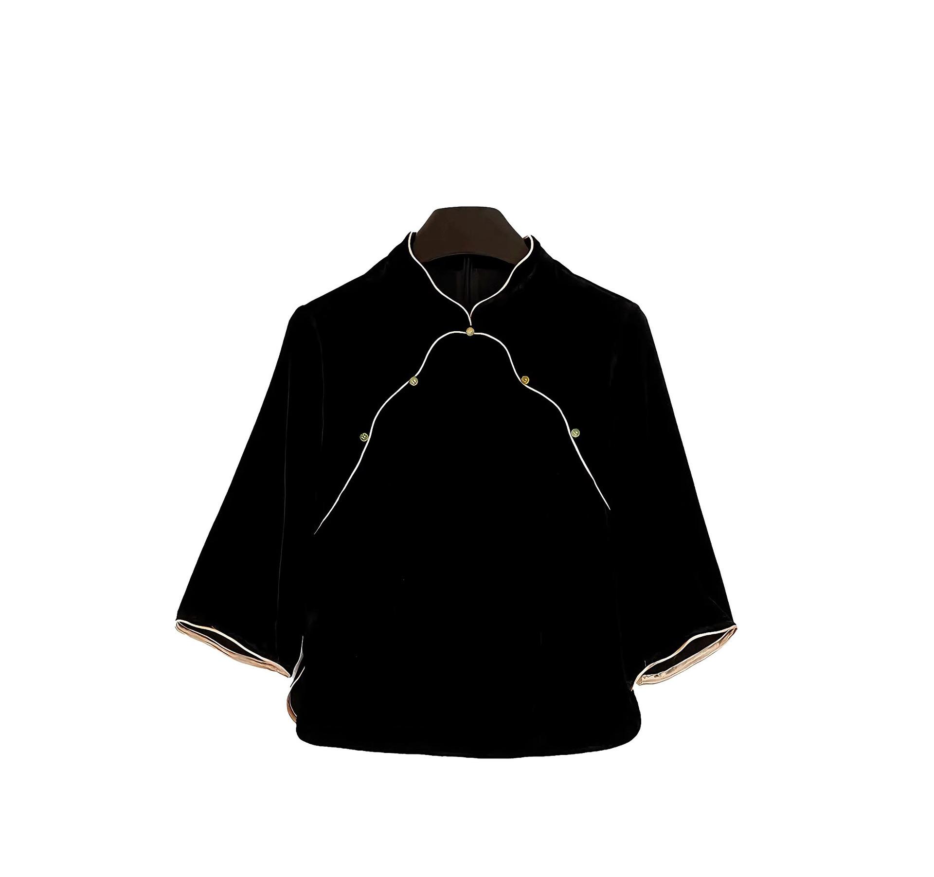 

Новый китайский стиль Золотой бархат Тутовый шелк Женский осенний топ-рубашка на черной основе Extra Large чёрный