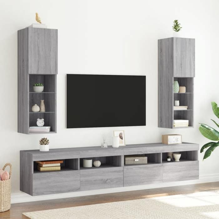 VidaXL TV Stand with LED Lights, Wall-Mounted TV Cabinet with Storage, Floating TV Stand Living Room, 837025