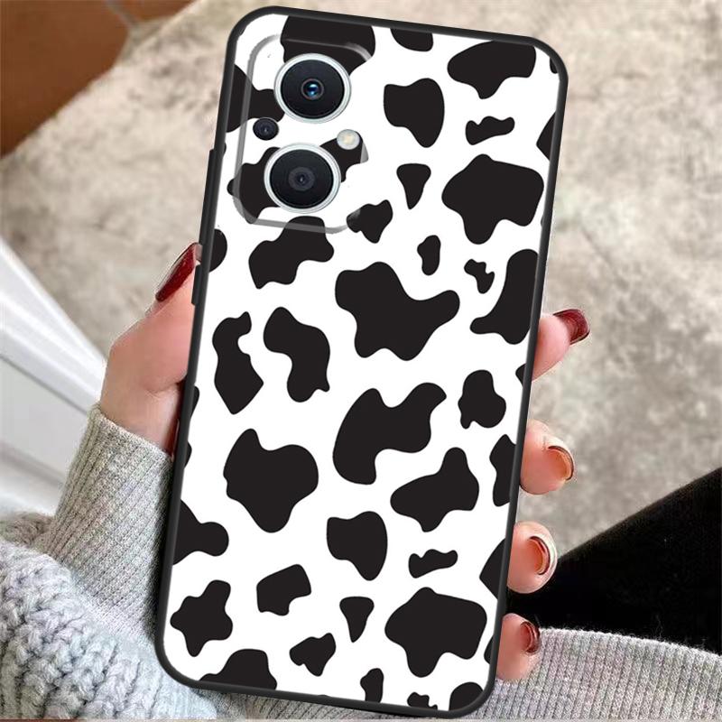 White Black Cow Print For OPPO Reno 13F 14F 12F 11F 10 11 12 13 14 Pro 7 8 Lite 8T OPPO Find X5 X6 X8 X9 Pro Case