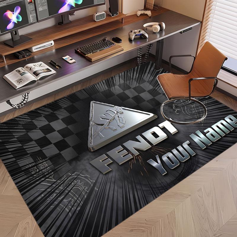 Custom Rug Fendt Pattern Print Name Text Soft Non‑Slip Floor Carpet for Home Indoor Decoration