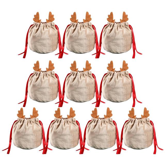 5/10 Christmas Reindeer Drawstring Gift Bag, Reusable Velvet Santa Claus Candy Gift Bag, Party Gift Decoration