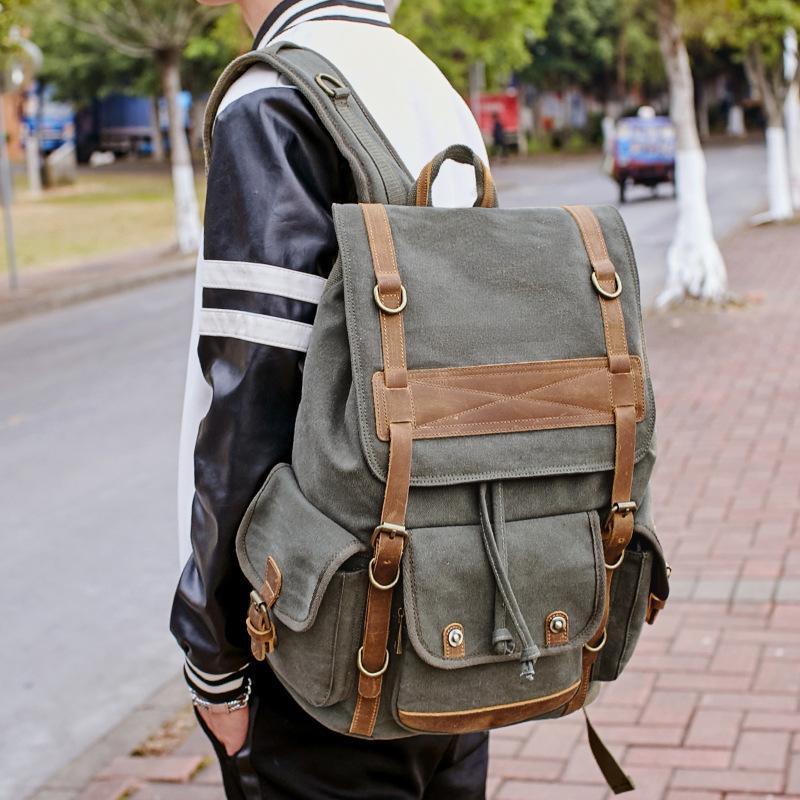 Seven-Color Cotton Retro Backpack, Men'S And Women'S Canvas Travel Computer Bag, Outdoor Contrasting Sports Bag