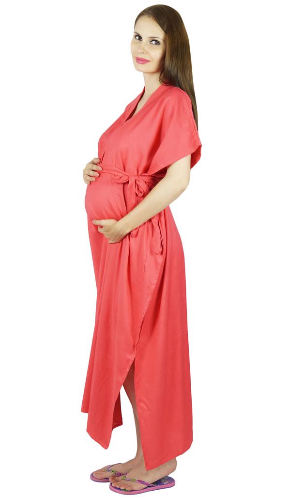 Bimba Kaftan de Maternité avec Ceinture Robe de Nuit d'Allaitement| Boutons Devant| Baby Shower