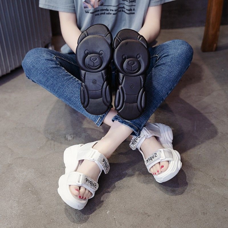Platform Sandals Women Ins Tide 2025 New Internet Celebrity Korean Version Versatile Summer Dad Shoes Flat Soft-soled Bear Shoes