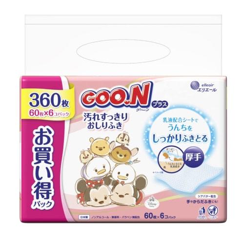 

GOO.N Daio Paper Elleair Plus Dirt-Removing Baby Wipes, 60 sheets x 6 packs