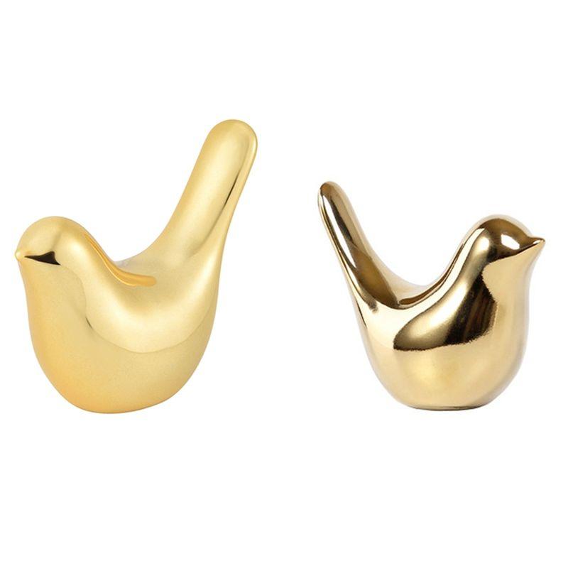 

AEE2-2PCS Golden Gold Bird Figurines Modern Bird Statues Animal Sculpture Home Decoration Crafts золотой