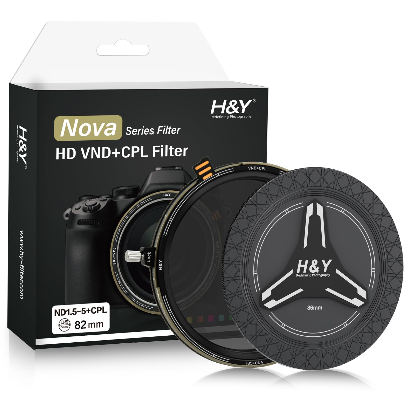 

82mm HD NOVA Variable ND Filter Kit with Stops of Light Lens Mount with Magnetic Front Includes and Lens Cap H&Y ND3-32+CPL 1.5-5 Reduction, Screw-in