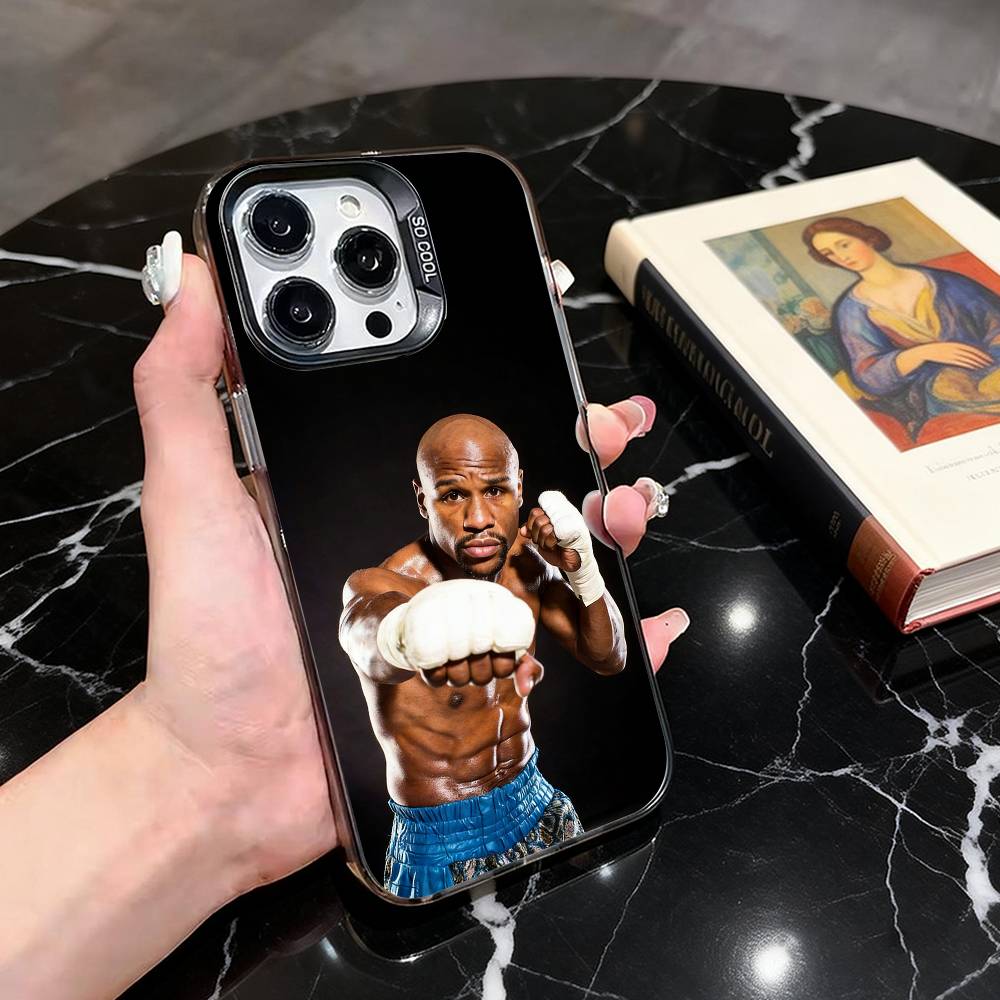 Custodia per Telefono Boxing F-Floyd M-Mayweather-FM per iPhone 17,16,15,14,13,12,11 Plus,Pro Max,XS,Interno Placcato Argento Colorato
