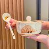 Ins High-value Fruit Croissant Ceramic Instant Noodle Bowl with Lid Binaural Soup Bowl Student Dormitory Instant Noodle Bowl
