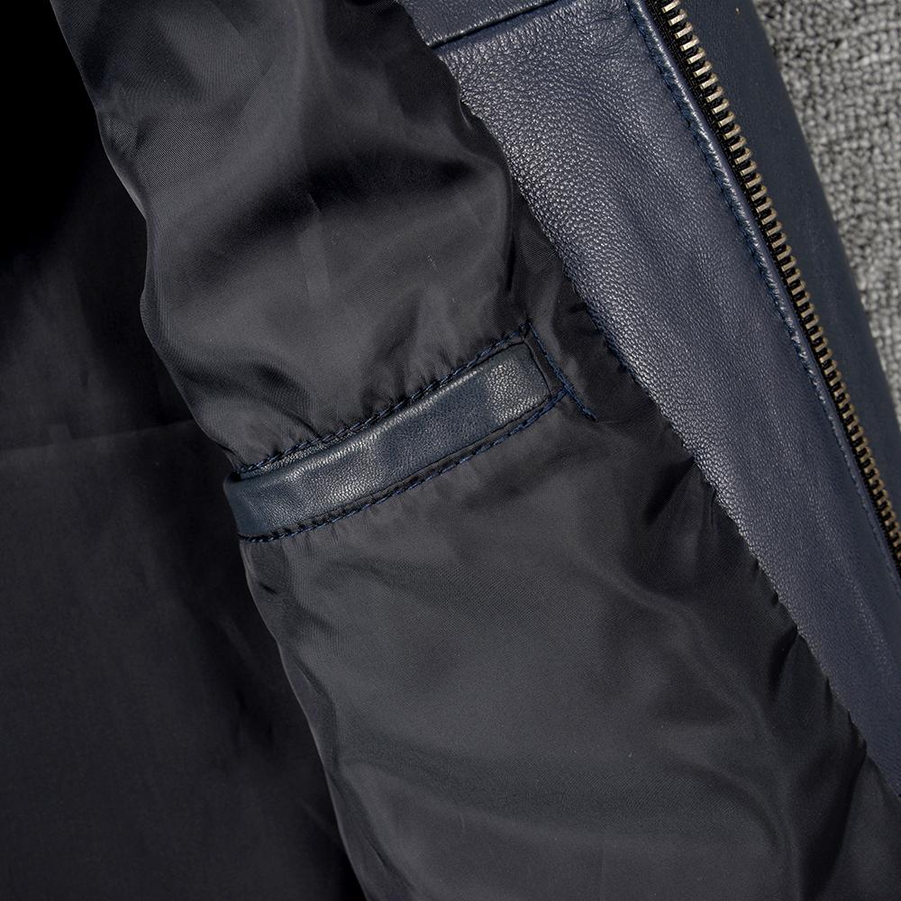 100% Natural Sheepskin Men Genuine Leather Jacket Casual Soft Thin Men's Leather Jacket Blue Coat Spring Autumn