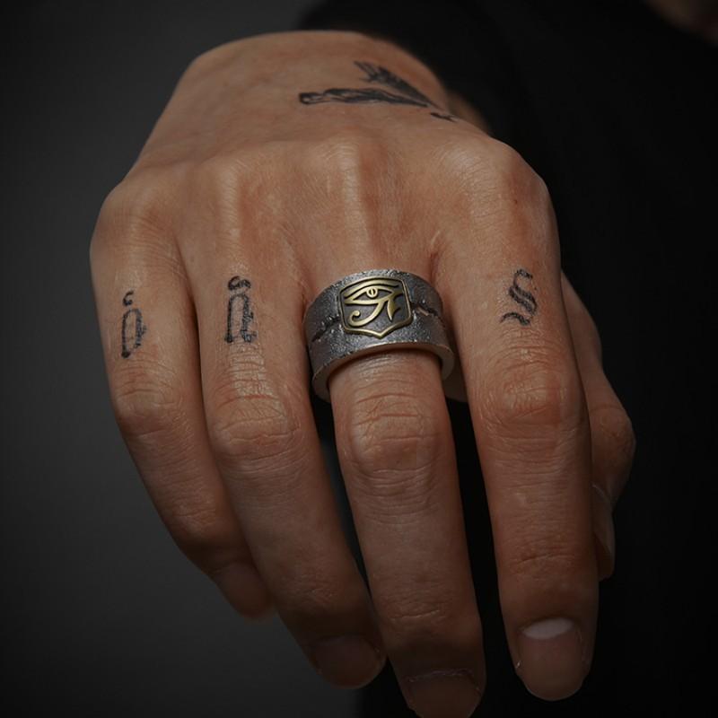 Adjustable Open Ring Men Women Vintage Horus Eye Geometric Statement Plated Retro Unisex Jewelry