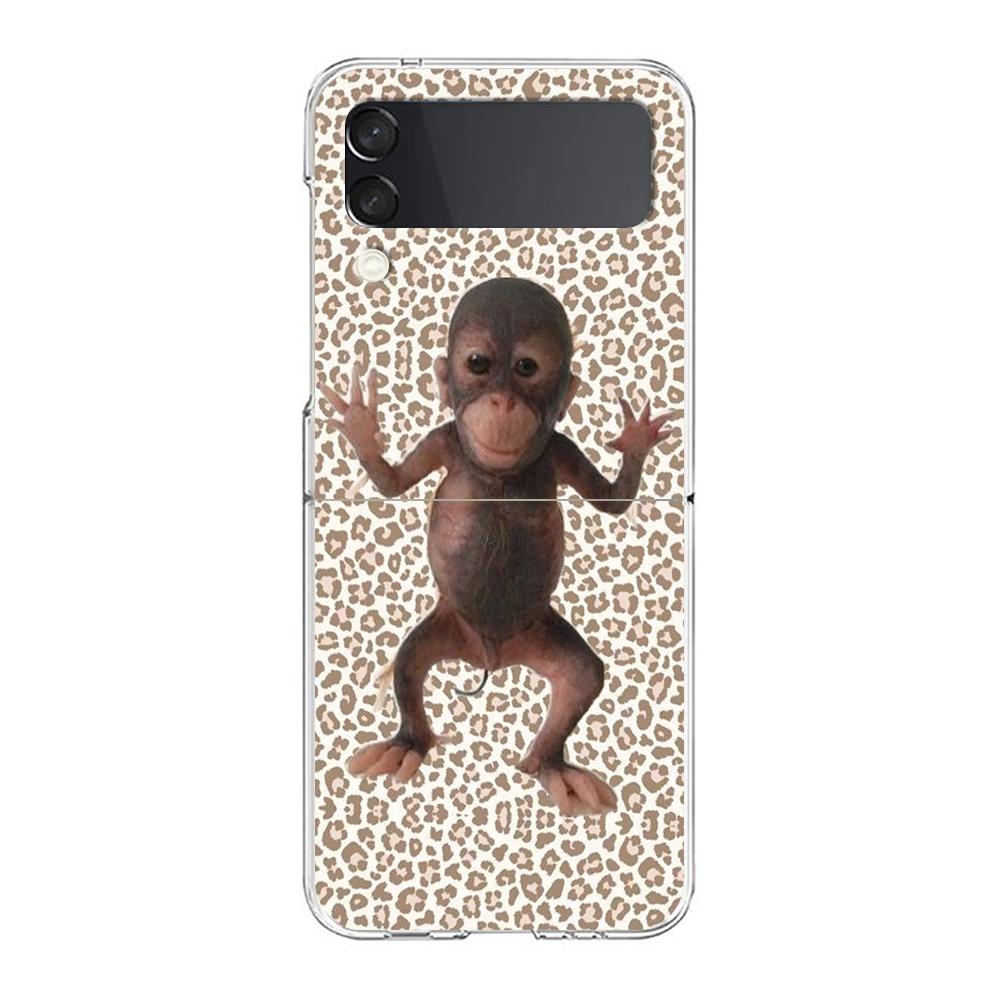Transparent Phone Case For Samsung Galaxy Z Flip 3 4 5 6 7 Hard Folding PC Z Flip3 Flip4 Cover Cute Funny Monkey