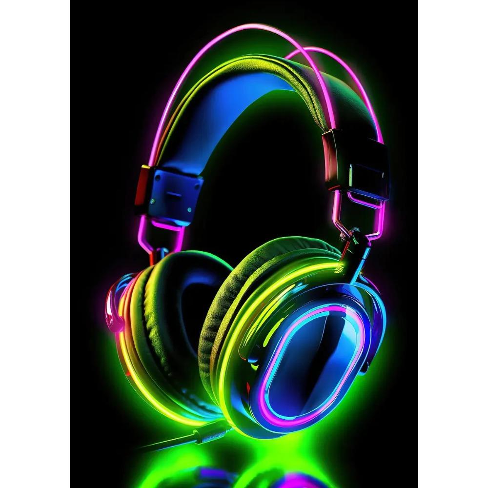 Hot Live Music Neon Headphones DJ Posters Colorful Boombox Microphone Party Prints Canvas Painting Wall Picture Home Room Decor