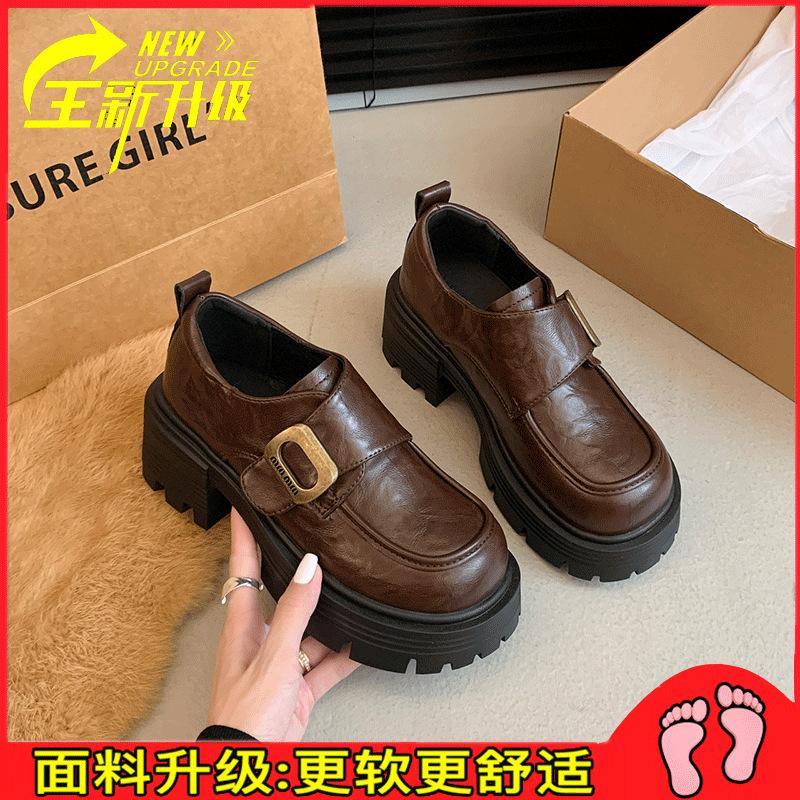 Single Shoes High Heels Black Heightening Shoes College Autumn Leather Shoes Spring Fashion
