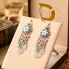 New Flower Water Drop Earrings for Women Retro Boho Long Silver Color Chain Crystal Bead Dangle Earring Ethnic Vacation Jewelry
