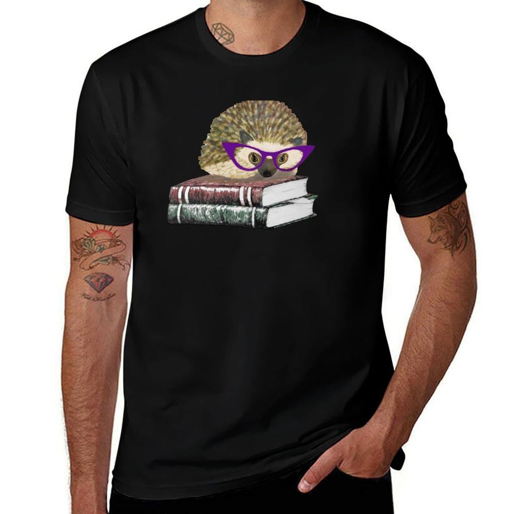 Adorable Literary Hedgehog Wearing Glasses T-shirt Essential T Shirt Anime T Shirts For Man T-shirt