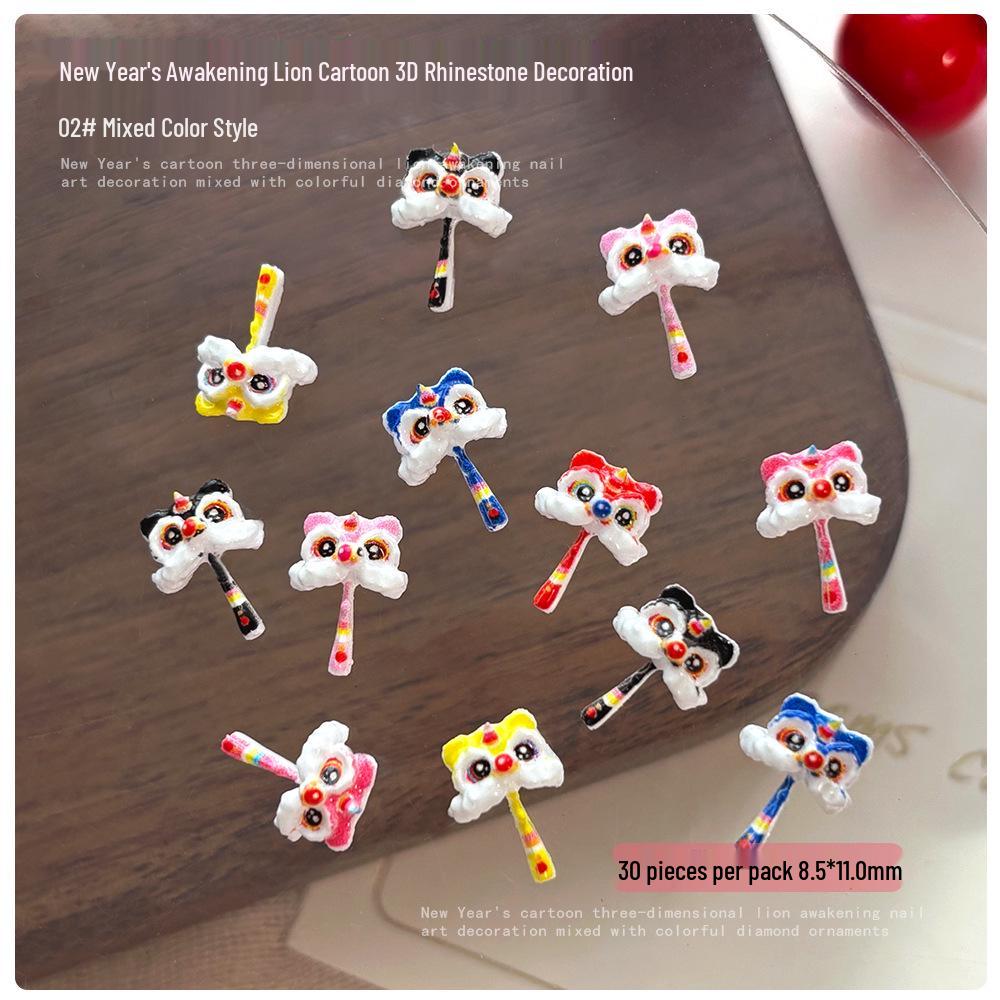 Chinese New Year 2026 Lion Head 3D Nail Art Accessories