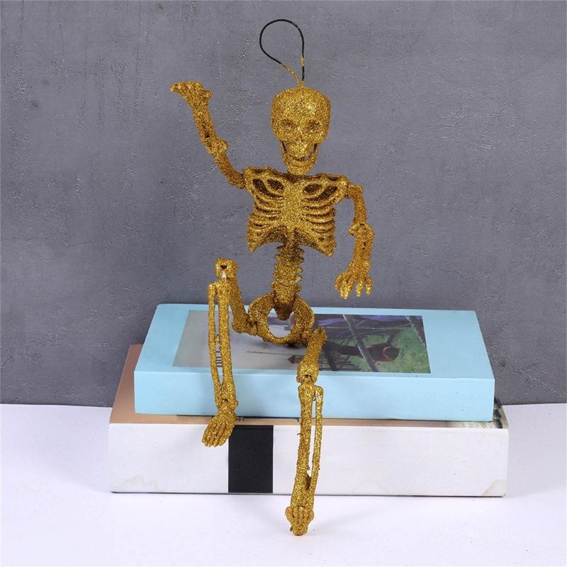 Shimmering Skeleton Hanging Ornament Halloween Skeleton Decorations With Adjustable Joints For Porch Door Window Display