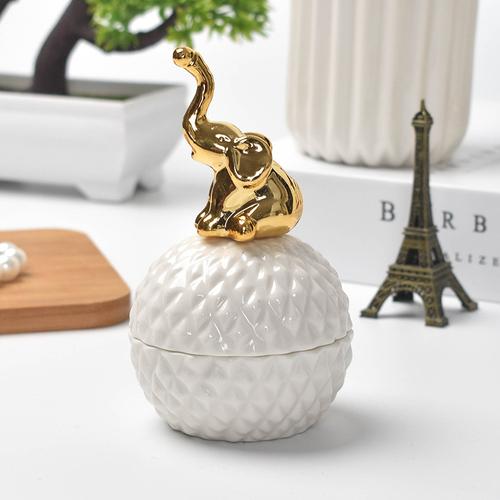 European Ceramic White Storage Jar Golden Animal Jewelry Box Household Round Candy Small Object Storage Jar Exquisite Decoration