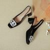 Fashion Bag Head Sandals Women's Summer 2025 New French One-word Strap High Heels Thick Heel Square Head Empty Shoes